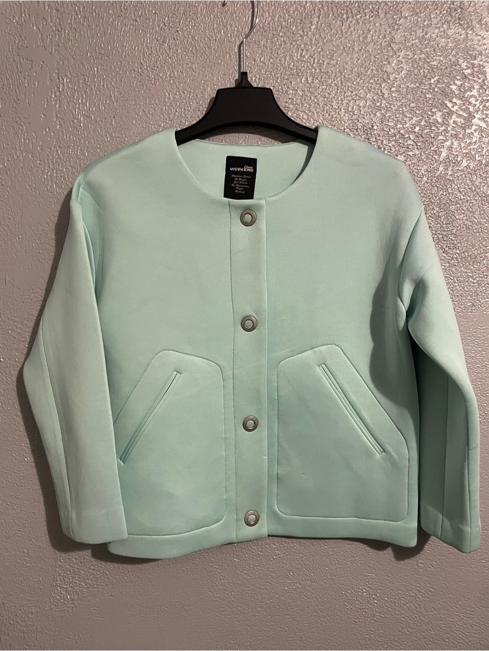 Worthington Baby blue Collarless Snap-Front Jacket